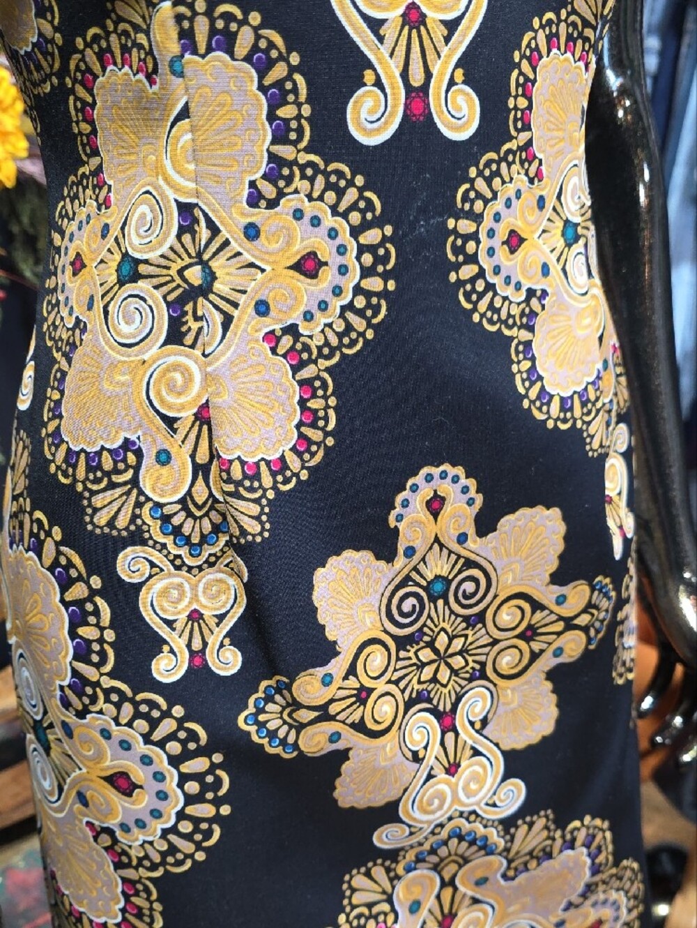 New York & Company Black Midi Dress with Gold Medallion Print - Picture 4 of 11